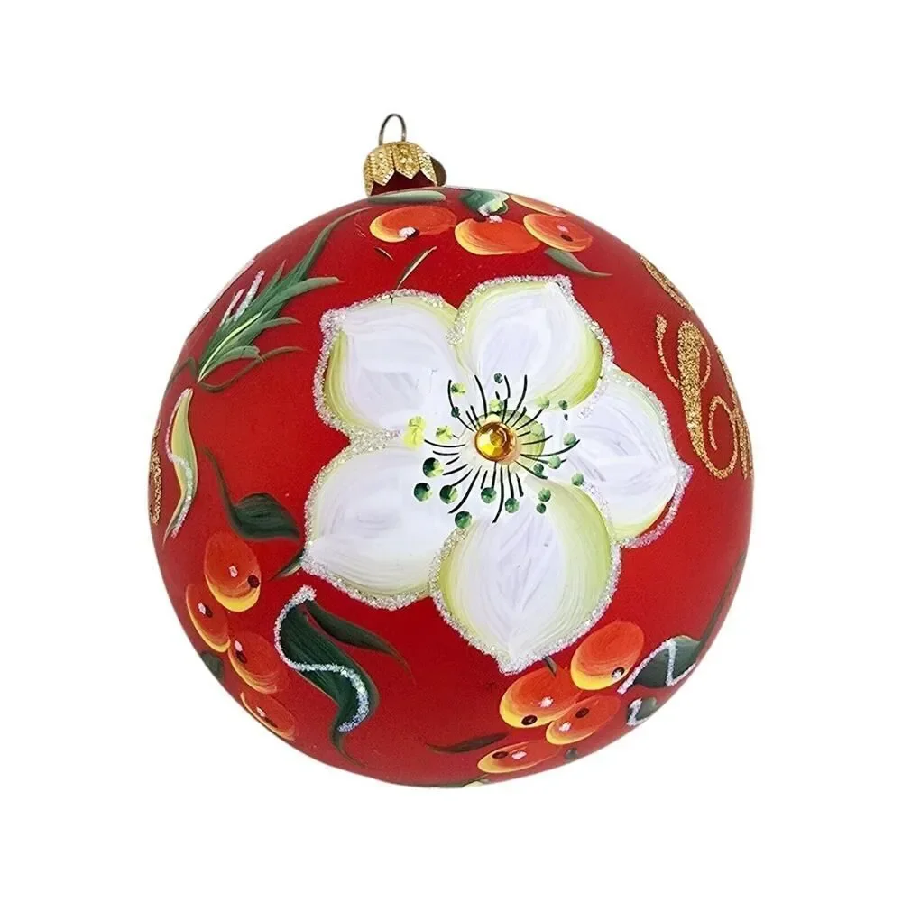 Pier 1 GLASS Red Merry Christmas‎ 2012 Ornament Flowers